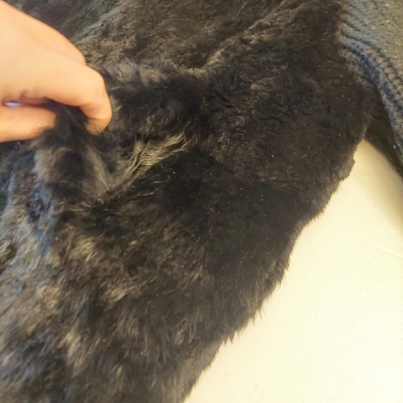 Nika Black Faux Fur Knit Puff Sleeves Bomber Jacket Y2K Baddie Moto Size L - Picture 7 of 14